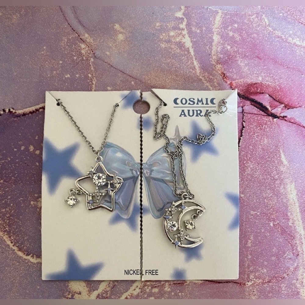 Hot Topic Cosmic Aura Star and Moon Necklace Set